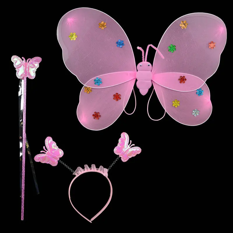 

Children's Day Dance Performance Props Angel Wings Girls Butterfly Wings Single-layer Sequins Butterfly Wings Three Pieces Set
