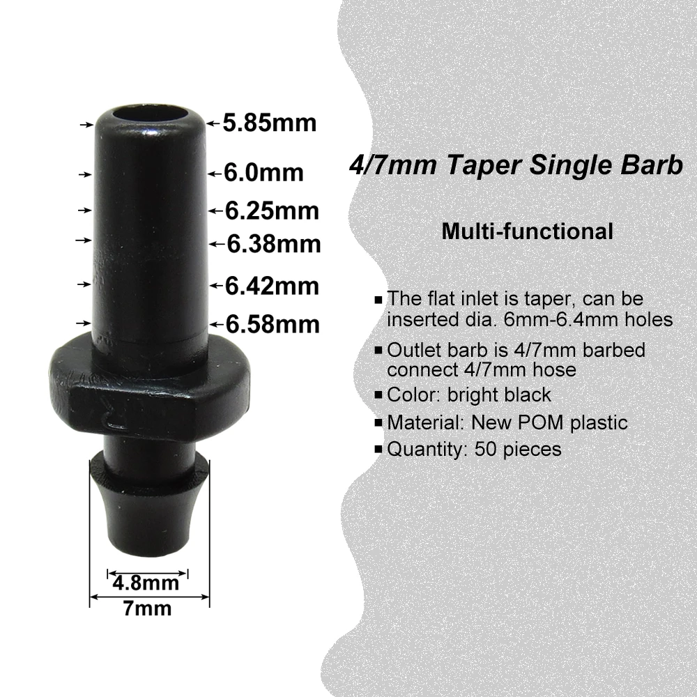 50 шт. OD 5.8 6.4mm с коническим отверстием производства x 1/4 ''Barb разъемы