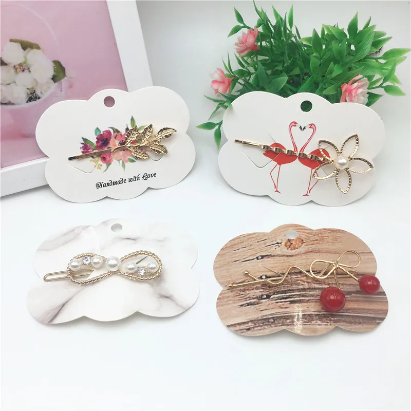 48Pcs Paper Vomen Hair Accessory Hairpin Packing Cards Hair Clip Displays Card 6.5*9cm Paper Jewelry Hang Price Tag Cards