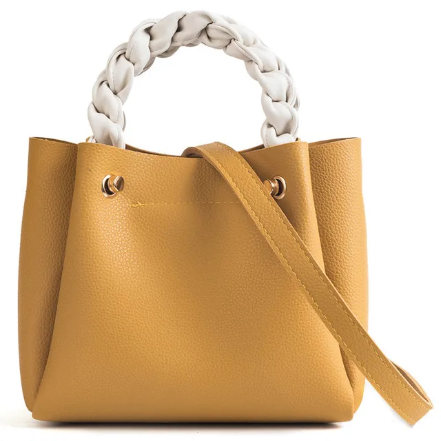 Xczj 2pcs Set Braided Handle Handbag Fashion Pu Leather Shoudler Xczj 2pcs Set Braided Handle Handbag Fashion Pu Leather Shoudler Bags Solid Soft Single Casual