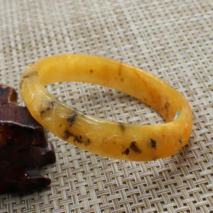 

A313 Chinese Hand-carved Emerald Orange stoneite stone Gems Bracelet Bangle 67mm 10.20 40