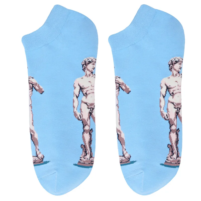 Модные носки для мужчин и женщин; хлопковые повседневные короткие Носки с рисунком маслом Мона Лиза; носки-лодочки; забавные носки со звездным небом - Цвет: 7
