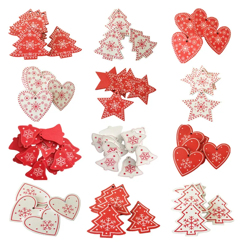 

10pcs Christmas Ornaments Nice Natural Wooden Pendant Gifts Snowflakes Crafts Natal New Year Christmas Tree Decorations for Home
