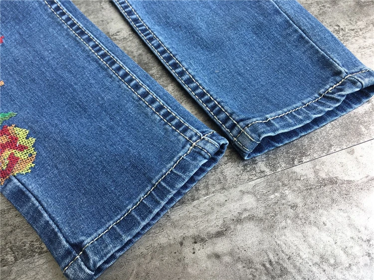 2017 European and American women's high waist elastic front and rear side of the cross embroidery roses washed cat to be cowboy pants pants pants (22)