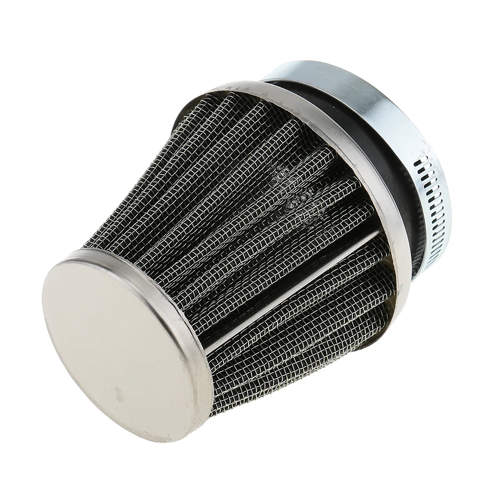Universal Motorcycle Air Filter 50mm Car Black Silver Cone Mesh Air Intake Filter Cleaner Short Ram Clamp Ring