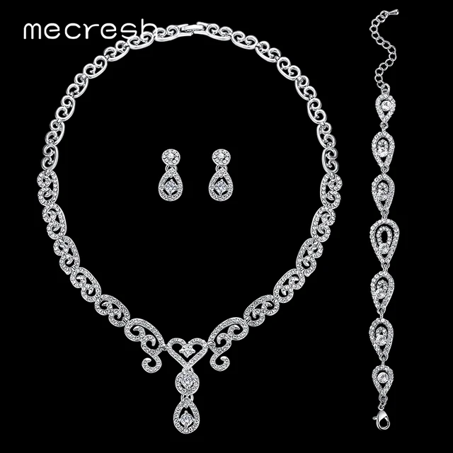 Mecresh 3pcs Set Luxury Cz Wedding Jewelry Sets Silver Color Crystal Mecresh 3pcs Set Luxury Cz Wedding Jewelry Sets Silver Color Crystal Heart Necklace Bridal