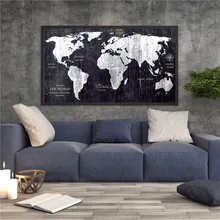 Póster Vintage de mapa del mundo en blanco y blanco para Bar, Pub, café, adhesivo para pared, diseño elaborado, pintura de lienzo impreso de alta gama