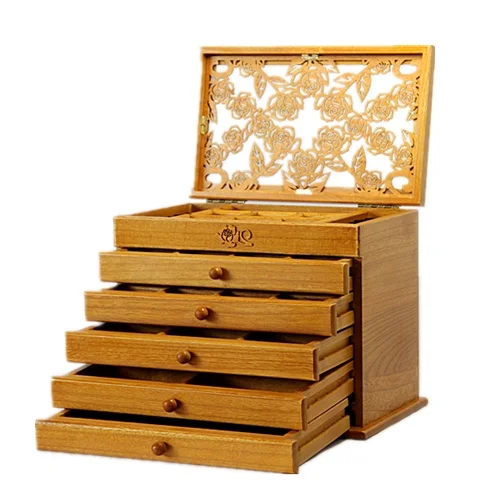 

New romantic roses carved wooden jewelry box jewelry boxes with large capacity storage box Organization gift 32*20.5*25CM
