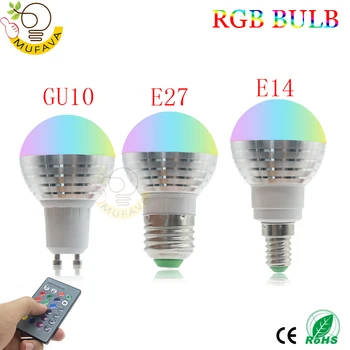 

1PCS/Lot LED RGB Bulb Lamp 85-265V E27 5W LED RGB Spot Bulbs Stage Light Magic Holiday E14 lighting IR Remote Control LED