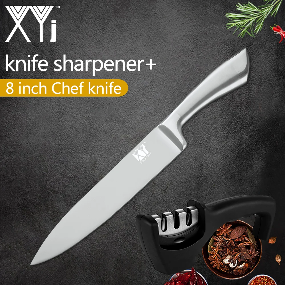 

XYj Cooking Stainless Steel Knife Seamless Welding 7cr17 Durable Blade Chef Bread Slicing Santoku Utility Paring Knife Sharpener