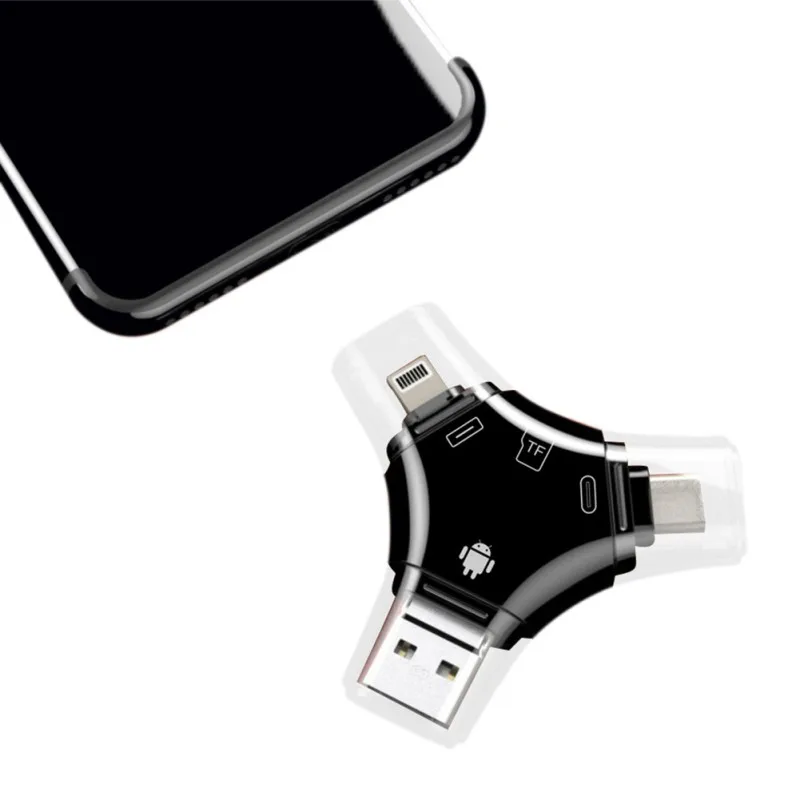 Мини-кардридер TF устройство для чтения карт памяти для Lightning/TypeC/Micro USB разъем для iPhone/iPad/Windows/Mac/Android