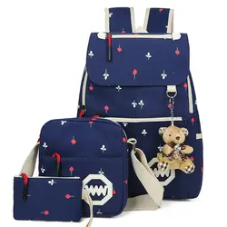 Модная парусиновая 5 компл. рюкзак элегантный дизайн школьные сумки для девочек-подростков рюкзак милый медведь мешок школы композитный