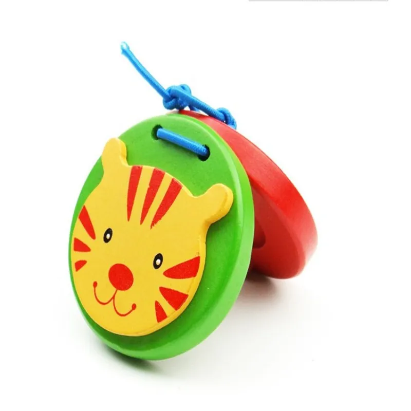 Случайный цвет Мультяшные животные кастаньеты Детские Музыкальные инструменты ранние образовательные музыкальные игрушки для детей деревянные кастаньеты для детей