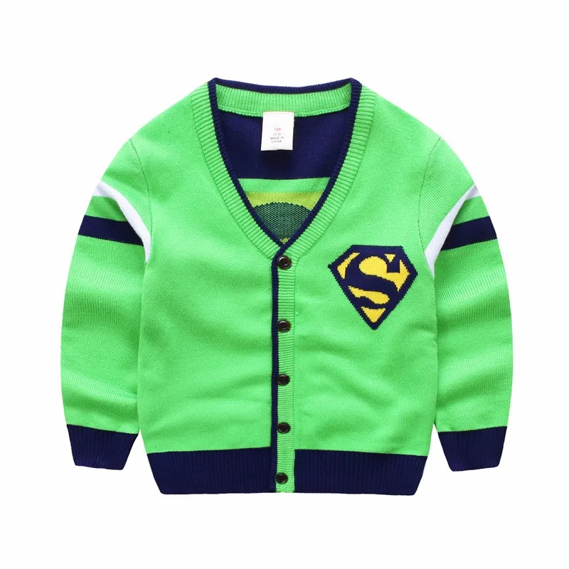 Осень-зима Фирменная Новинка для мальчиков свитер Супермена пальто с длинным рукавом дети мальчик кардиган свитер мерсеризованный хлопок От 2 до 8 лет