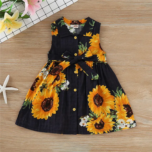 Toddler Kids Baby Girls Sunflower Printed Dress Summer Sleeveless