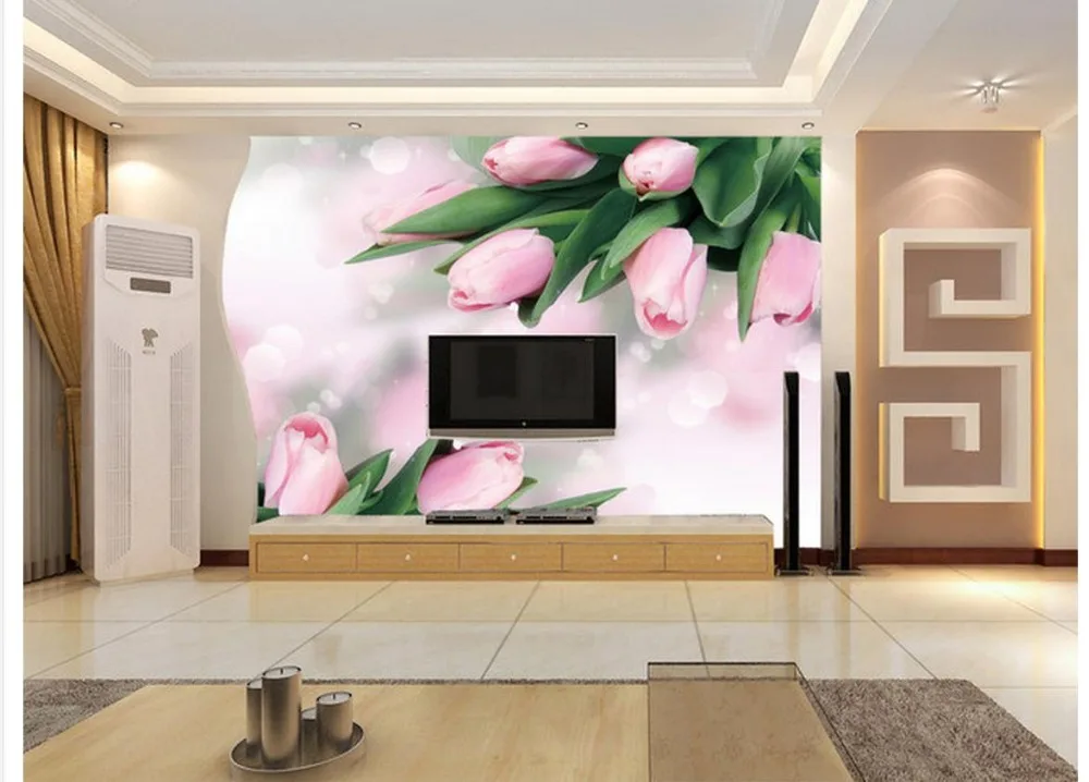 Us 126 58 Di Scontoclassic Wallpaper Per Pareti Bagno Carta Da Parati 3d Tulipani Rosa Carta Da Parati 3d Fiore Foto Murales Carta Da Parati In