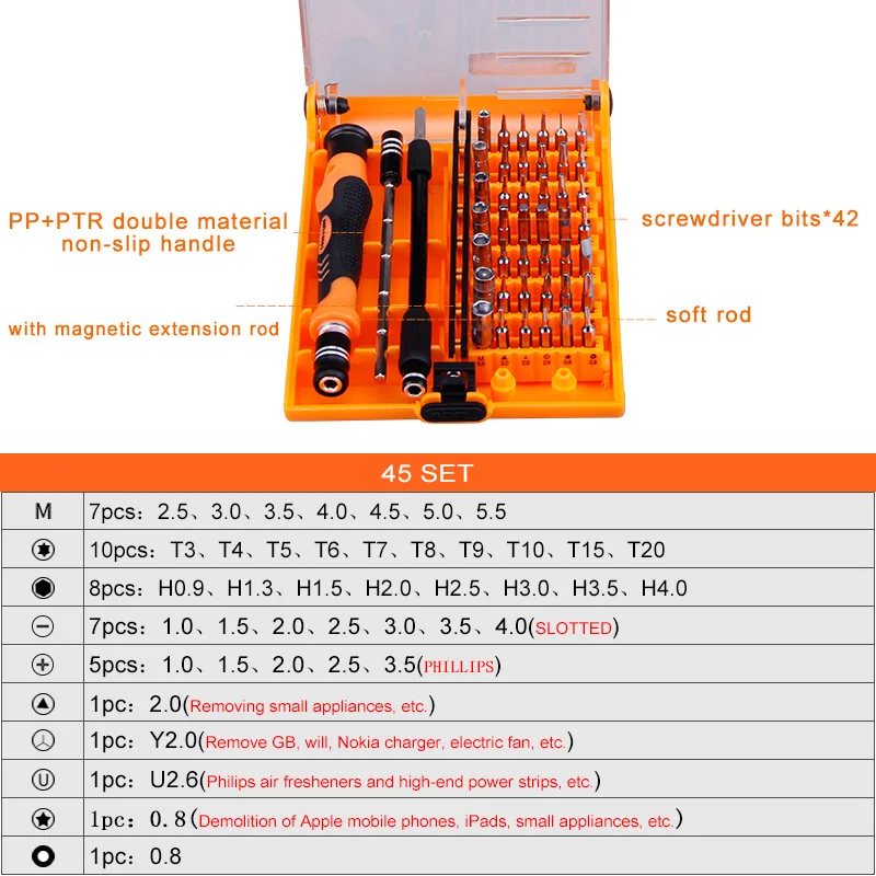 LOMVUM Набор отверток многофункциональный прецизионный бытовой набор инструментов для ремонта компьютера набор инструментов бытовой магнитный Набор отверток - Цвет: 45 set