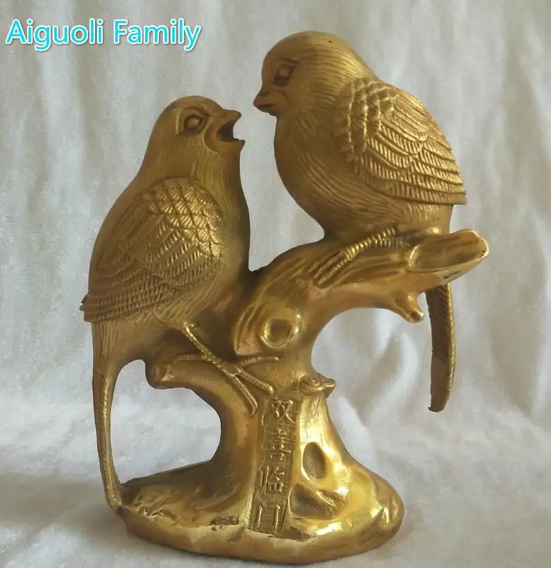 

High 8 inch !!!Home Decoration Metal Crafts 2 golden brass birds Sculpture ,Christmas decoration bird, good holiday gifts