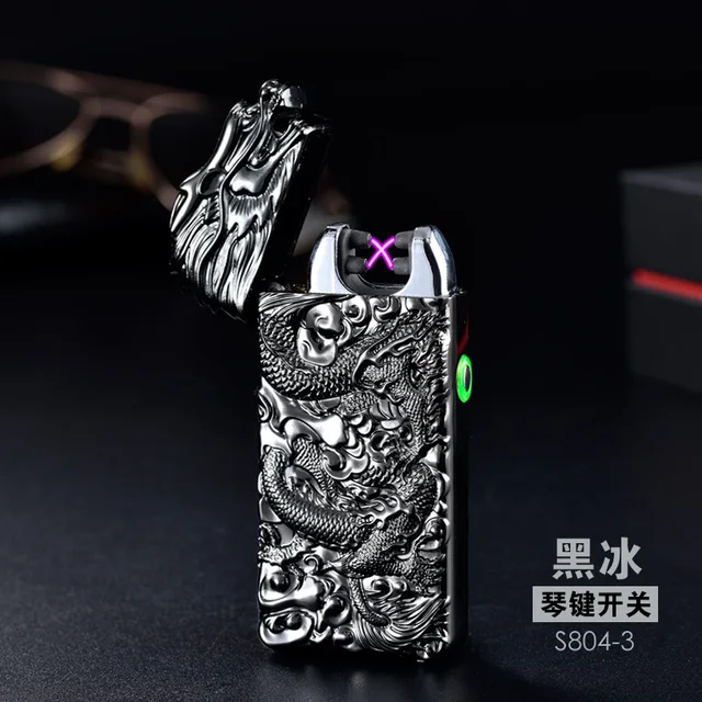 China Style Dragon Design Double Arc Electronic Lighter USB Charging Lighters Zinc Alloy Shell