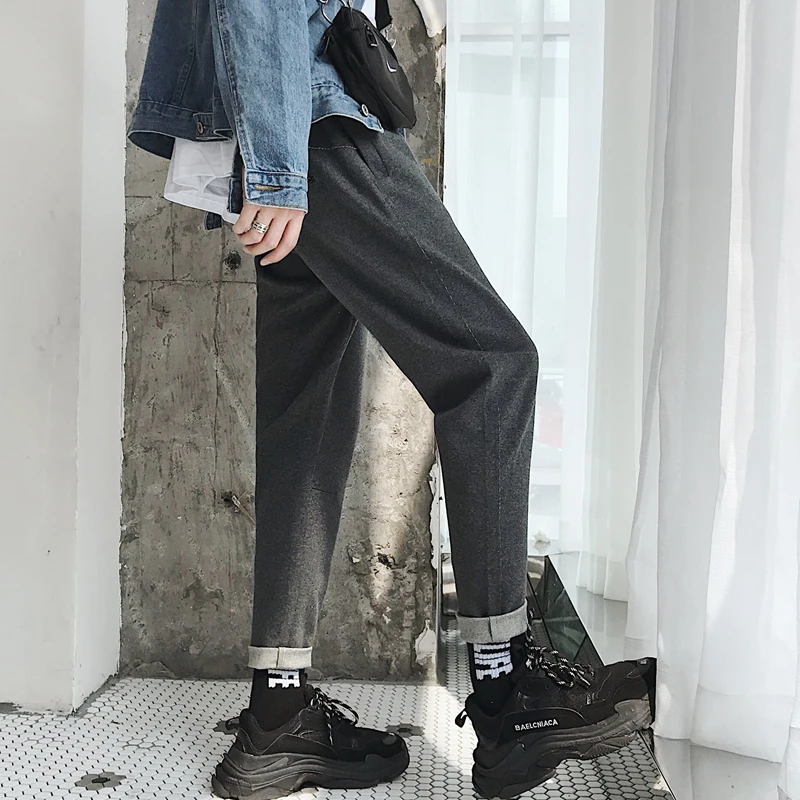 

Fashion Casual Men's Trousers Spring And Autumn New S-2XL Solid Color Slim Trousers Black Gray Personality Youth Popular