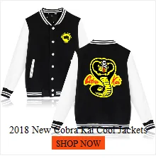 Новинка года Cobra Kai Прохладный Куртки Популярные Модные Slim Fit Куртка Университетского колледжа лоскутное бейсбол куртка Cobra Kai XXS-4XL