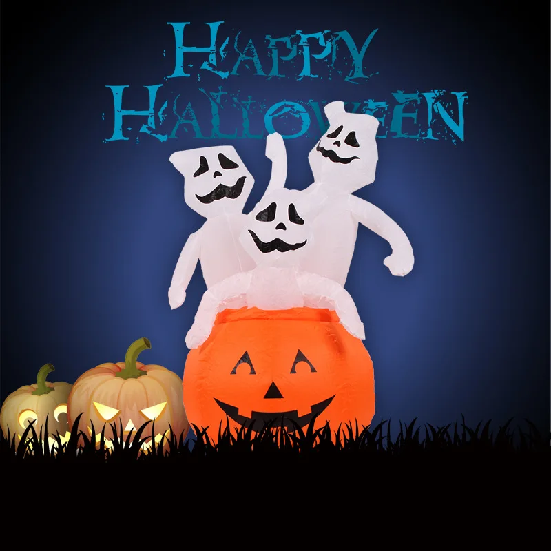 4 foot animated halloween decoration airblown inflatable pumpkin decorations with three scary ghosts with led light