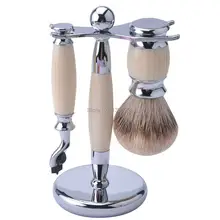 ; высококачественная искусственная цвета слоновой кости набор для бритья с акриловыми ручками Набор принадлежностей для бритья реальные кисть из серебристого барсучьего волоса