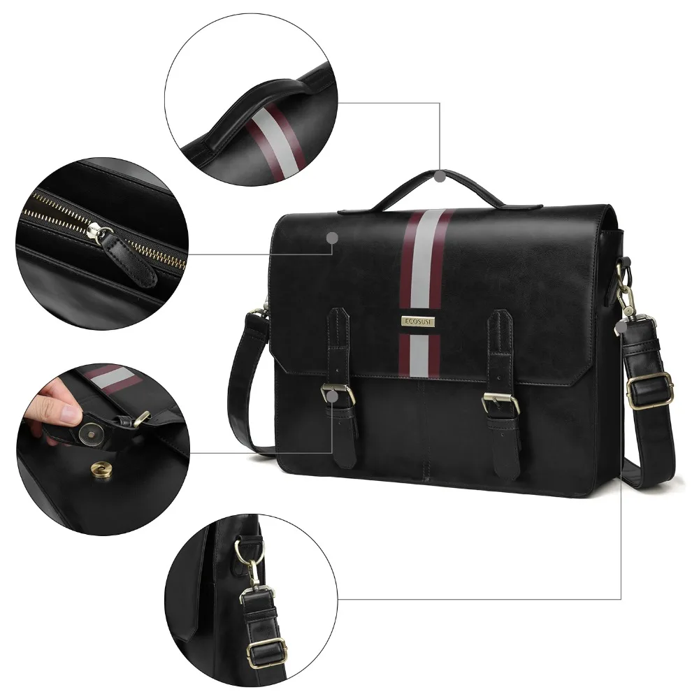 ECOSUSI, 15,6 дюймов, сумки на плечо для ноутбука, винтажные мужские портфели из искусственной кожи, деловые сумки-мессенджеры, сумки на плечо для компьютера