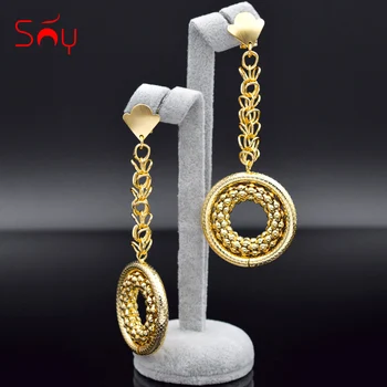 

Sunny Jewelry Classic Round Earrings For Women Long Drop Dangle Earrings Dubai Fashion Big Earrings For Party Engagement Gift