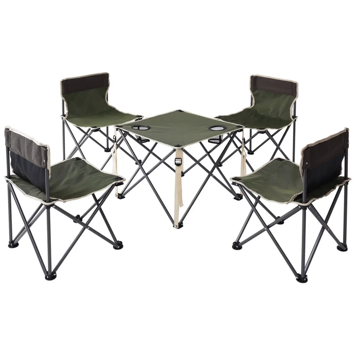 Giantex Portable Outdoor Folding Table Chairs Set Camping Beach Picnic Table with Carrying Bag Outdoor Furniture Set OP3381GN