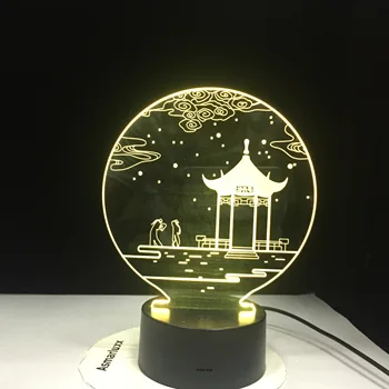 

Ancient Pavilion 3D LED Lamp Table Lamp 7 Colors Changing Desk Lamp Novelty Led Night Lights pavilion cabinet council