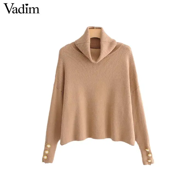 Vadim basic solid knitted loose short sweaters oversized buttons long sleeve stretchy pullovers female casual chic tops HA145 | Женская