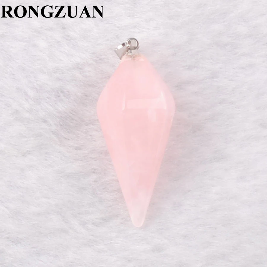 

RONGZUAN Natural Rose Quartzs Stone Pendant Beads Pyramid Reiki Chakra Dangle Pendant for Necklace Fashion Women Jewelry TN3479