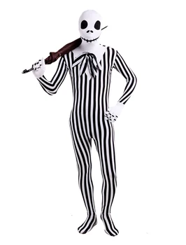 

(PHC068) Halloween Carnival Party Bodysuit Black White Stripe Skull Head Lycra Multi-Color Fetish Zentai Suit