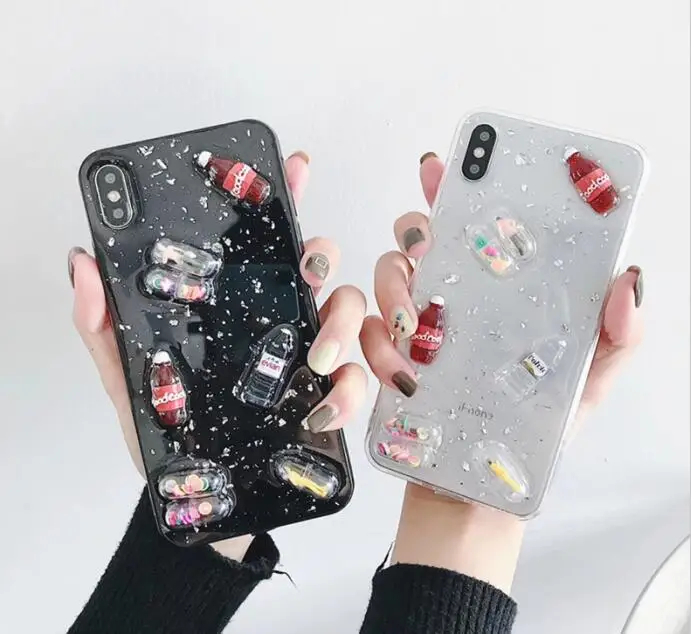 

Fashion Sequins Funny Bottles Phone Case for Iphone X Xs Max Glitter Soft Tpu Rubber Case for Iphone 7 8plus 6s Clear Back Cover