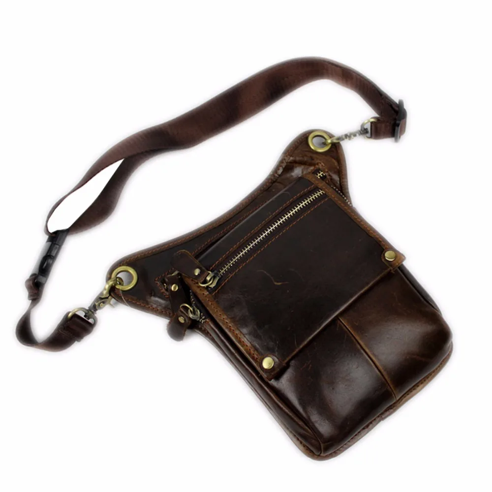 New Men's Genuine Leather Drop Leg Bag Travel Motorcycle Riding