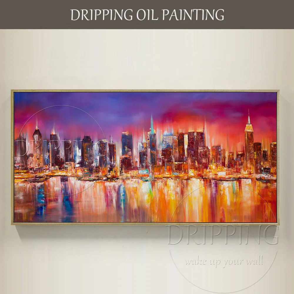 

Artist Hand-painted High Quality Vivid Colors Modern Landscapes New York City Skyline Living Room Corridor Abstract Oil Painting