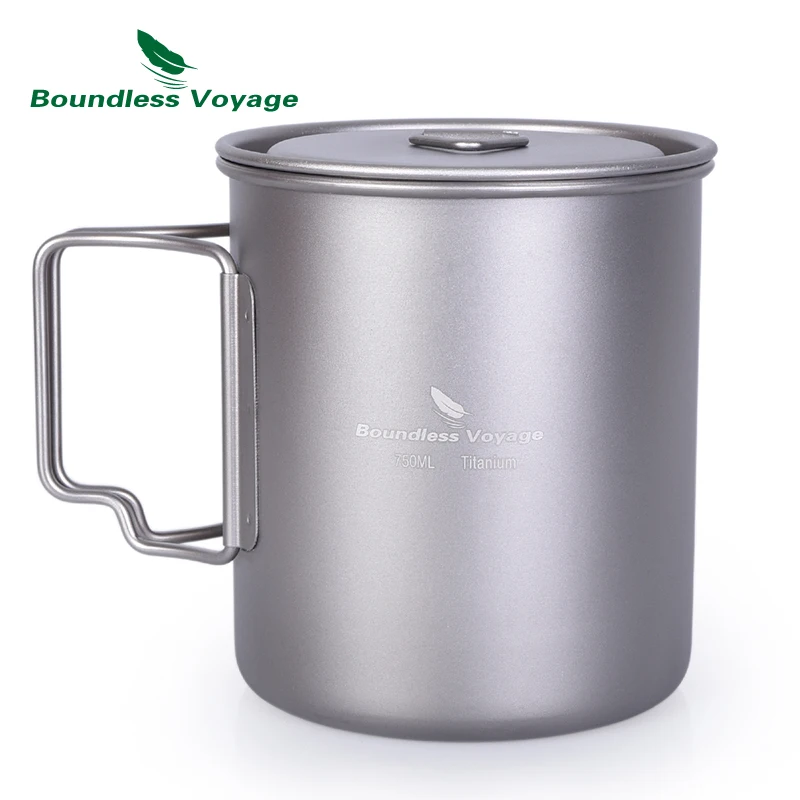 

Boundless Voyage Outdoor Titanium Cup Pot with Lid Collapsible Foldable Handle Camping Mug Ultralight Water Bottle 750ml Ti1583B