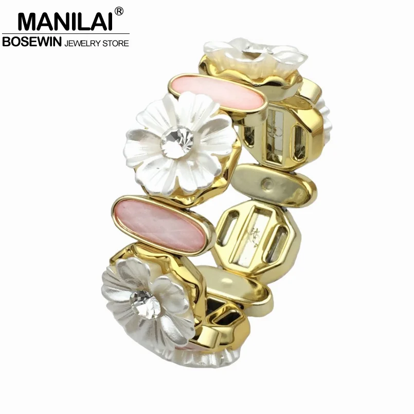 

MANILAI 2018 Bohemia Resin Elastic Strand For Women Statement Small Flowers Crystal Bangles Bracelets Fashion Jewelry