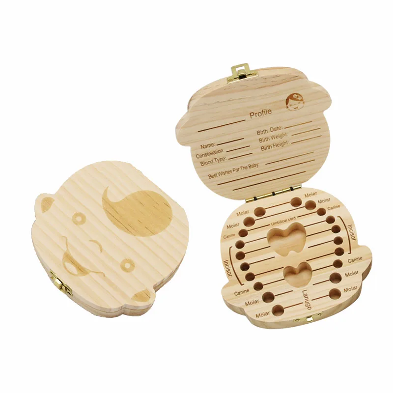 

Storage Bin English And Spanish Boy Girl Baby Teeth Memory Box Lanugo Preservation Wooden Children Gift Saving Cassett