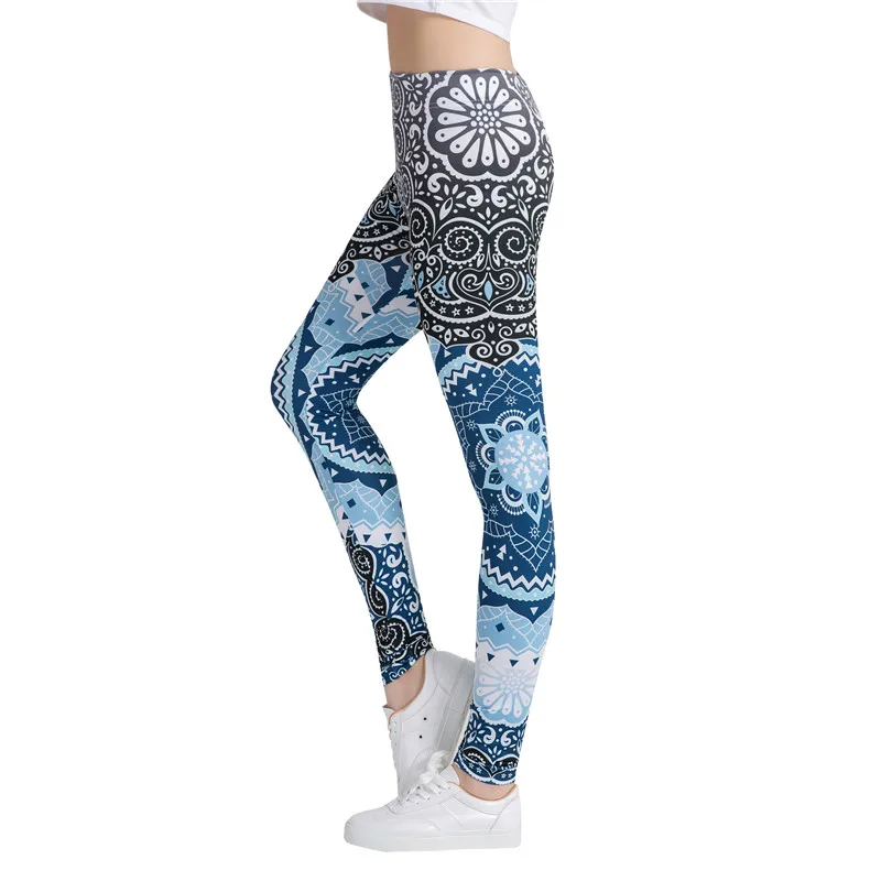 

ZSIIBO 2018 new circle totem print Slim low waist outdoor leisure stretch thin section blue black long hip ladies legging