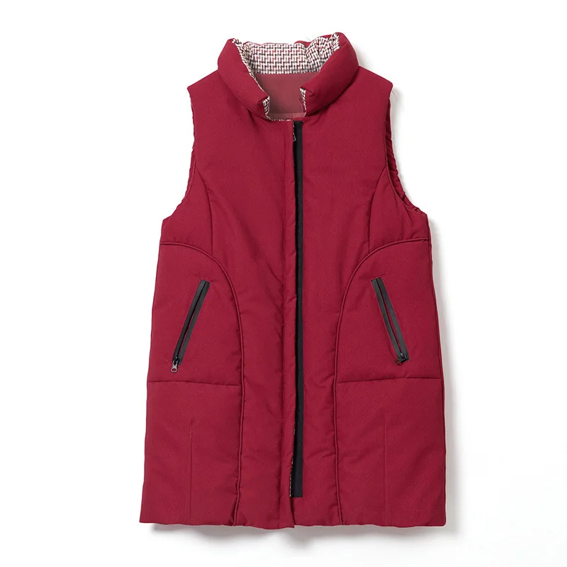 

2018 New Style Women's Parkas No-hooded Plus Size Vest Solid Color Loose Sleeveless Outwears Winter Coat