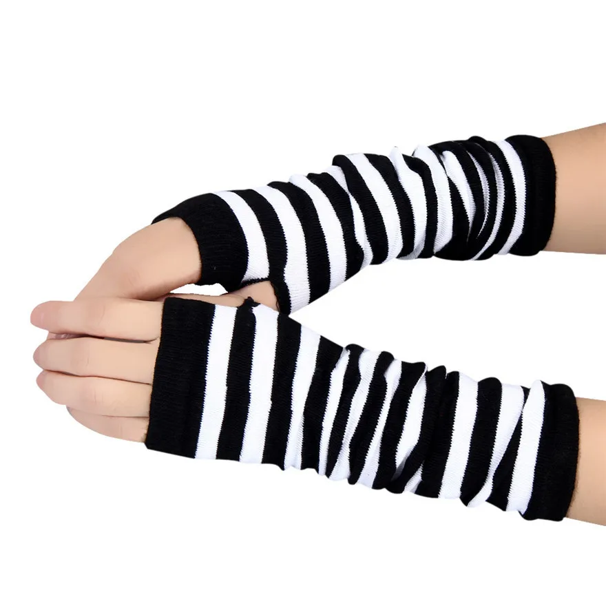 Женские зимние полосатые наручные руки теплые вязаные длинные перчатки без пальцев Рукавицы гетры для рук