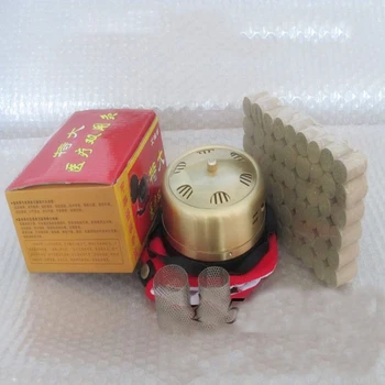 

Large size portable round shape copper Thicken moxa box +54pcs moxa rollers Acupuncture Gynecology dia 11cm free shipping