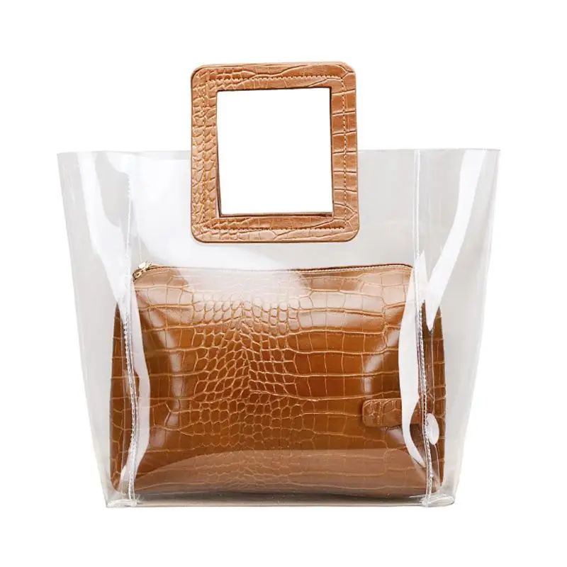 

2019 Fashion New Women Summer Beach PVC Transparent Handbag Tote Beach Bag Purse Messenger 26x13x20cm