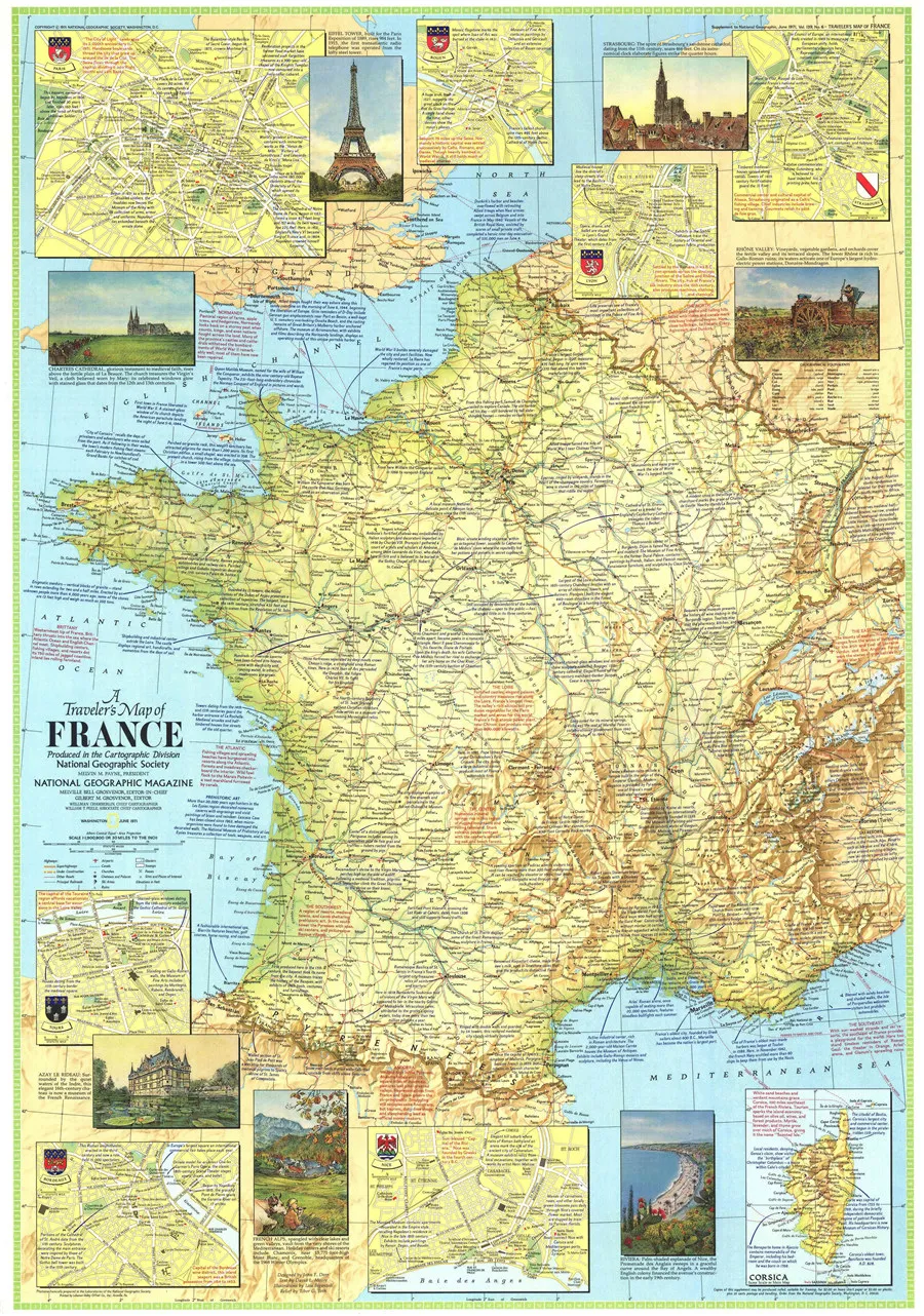 Винтажная Настенная картина с изображением карты Франции (1971)|wall poster|decorative