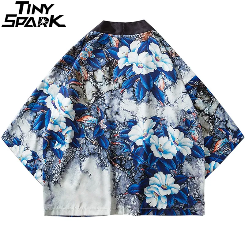 Harajuku Floral Kimono Jacket Japanese Hip Hop Men Streetwear Jacket Blue Leaves Flower Print 2019 Summer Thin Gown Japan Style Harajuku Floral Kimono Jacket Japanese Hip Hop Men Streetwear Jacket Blue Leaves Flower Print 2019 Summer Thin Gown Japan Style
