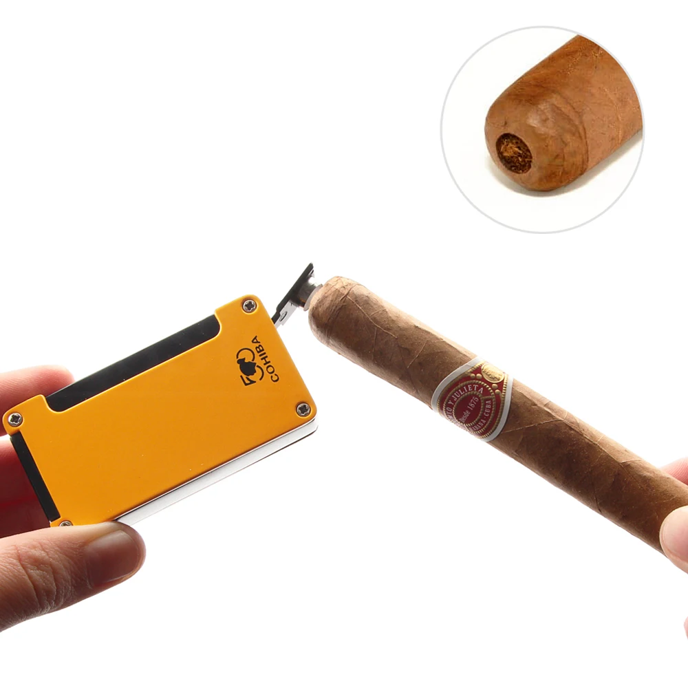 COHIBA металлическая Бутановая Зажигалка, мини ветрозащитная 1 струйный фонарь, зажигалки для сигарет, аксессуары для сигар, подарочная упаковка