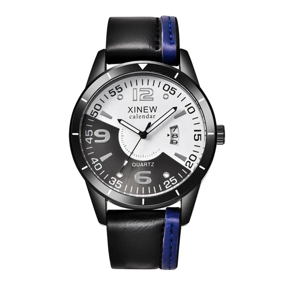 

Fashion Creative Faux Leather Band Calendar Men Casual Quartz Wrist Watch Gift mens watches top brand luxury