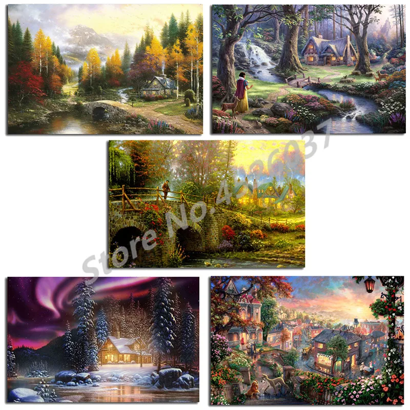 

Thomas Kinkade Lady And The Tramp HD Printing Christmas Bedroom Wall Art Artwork Print Pictures For Living Room Home Decoracion